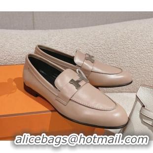 Sophisticated Hermes Paris Loafers in Calfskin Khaki Grey 104052