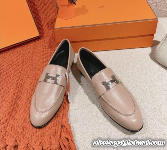 Sophisticated Hermes Paris Loafers in Calfskin Khaki Grey 104052