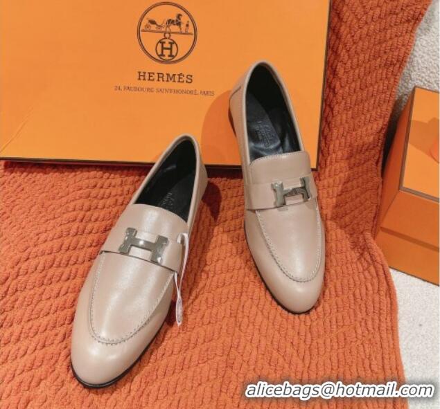 Sophisticated Hermes Paris Loafers in Calfskin Khaki Grey 104052