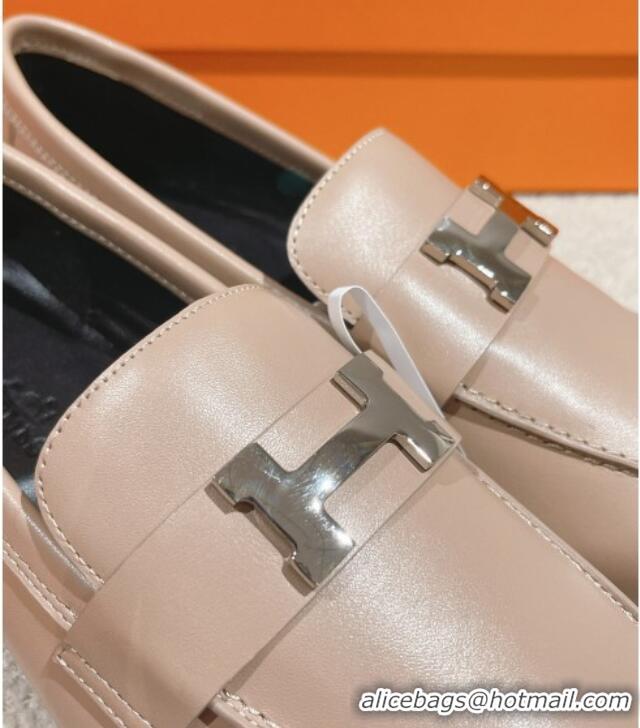 Sophisticated Hermes Paris Loafers in Calfskin Khaki Grey 104052