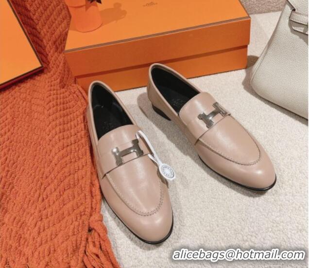 Sophisticated Hermes Paris Loafers in Calfskin Khaki Grey 104052