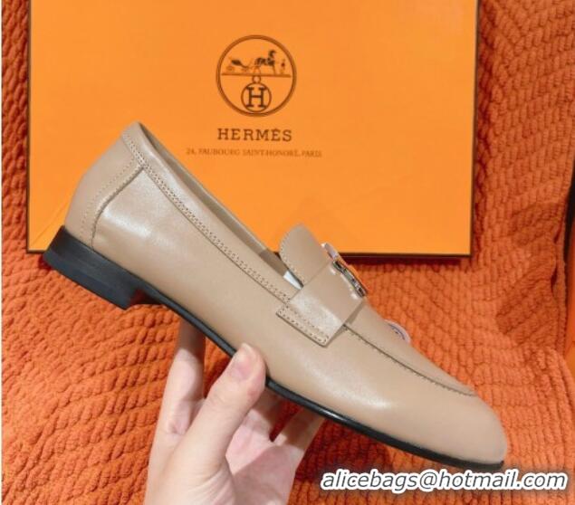 Sophisticated Hermes Paris Loafers in Calfskin Khaki Grey 104052