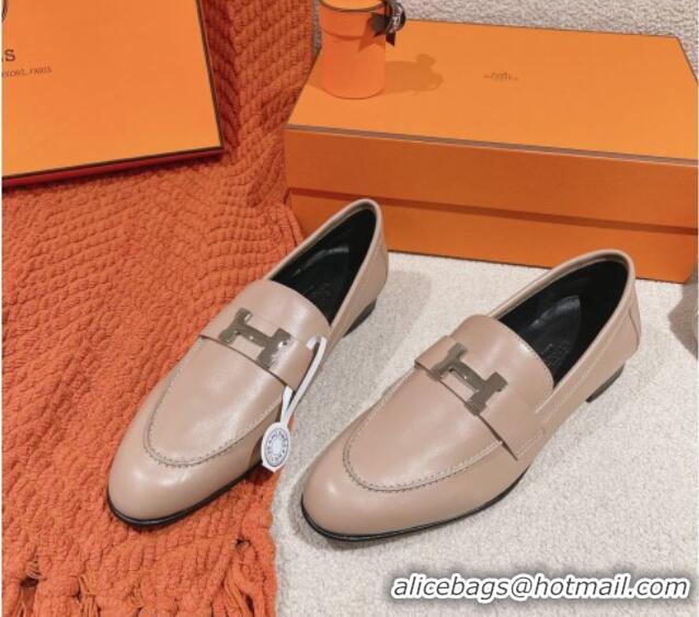 Sophisticated Hermes Paris Loafers in Calfskin Khaki Grey 104052