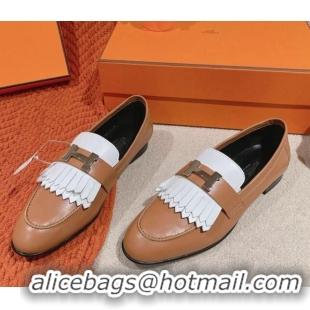 Buy Luxury Hermes Royal Loafers in Calfskin Brown/White 0104055