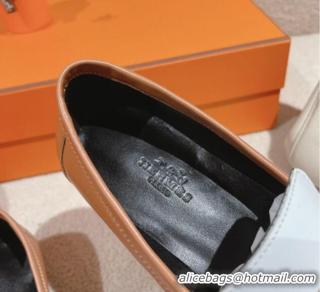 Buy Luxury Hermes Royal Loafers in Calfskin Brown/White 0104055