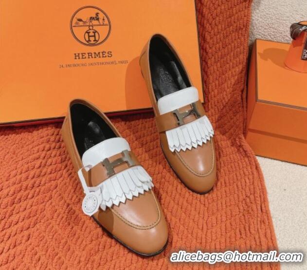 Buy Luxury Hermes Royal Loafers in Calfskin Brown/White 0104055