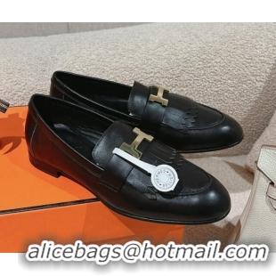 Best Grade Hermes Royal Loafers in Calfskin Black Leather 0104056