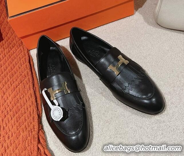 Best Grade Hermes Royal Loafers in Calfskin Black Leather 0104056