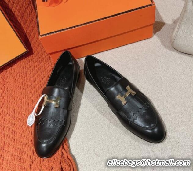 Best Grade Hermes Royal Loafers in Calfskin Black Leather 0104056