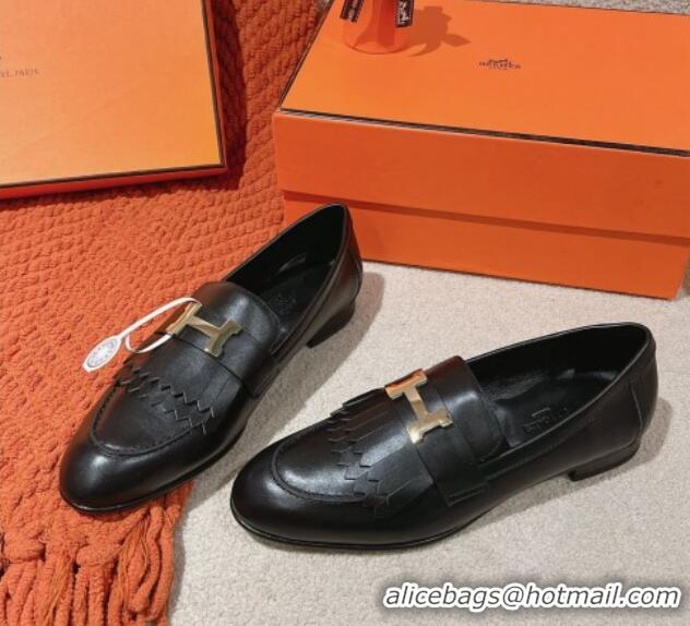 Best Grade Hermes Royal Loafers in Calfskin Black Leather 0104056