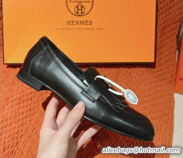 Best Grade Hermes Royal Loafers in Calfskin Black Leather 0104056