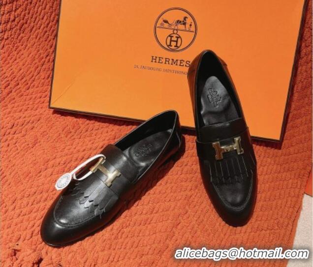 Best Grade Hermes Royal Loafers in Calfskin Black Leather 0104056