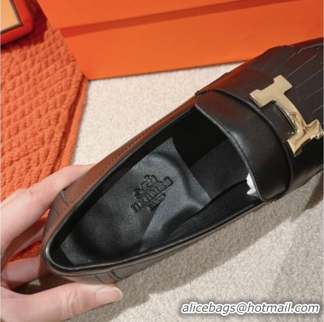 Best Grade Hermes Royal Loafers in Calfskin Black Leather 0104056