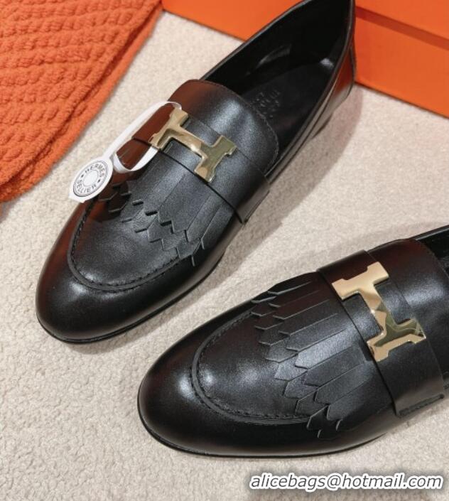 Best Grade Hermes Royal Loafers in Calfskin Black Leather 0104056