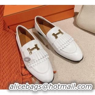 Luxurious Hermes Royal Loafers in Calfskin White 104057