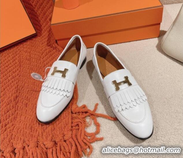 Luxurious Hermes Royal Loafers in Calfskin White 104057