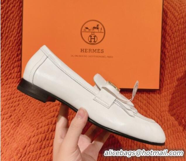 Luxurious Hermes Royal Loafers in Calfskin White 104057