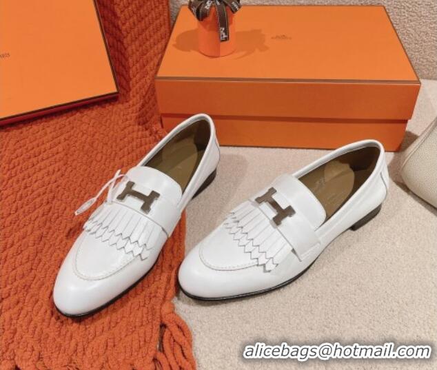 Luxurious Hermes Royal Loafers in Calfskin White 104057