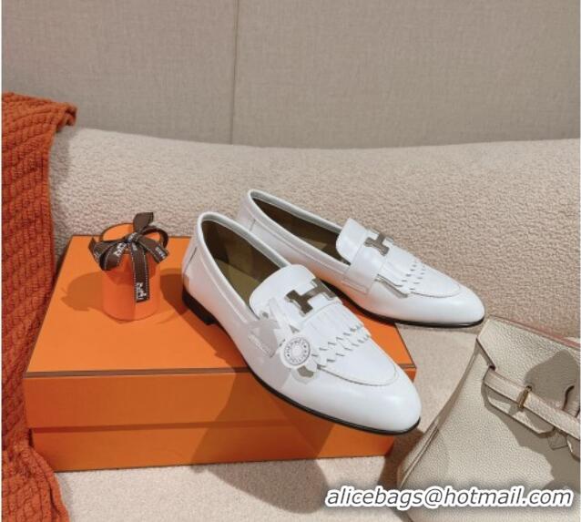 Luxurious Hermes Royal Loafers in Calfskin White 104057