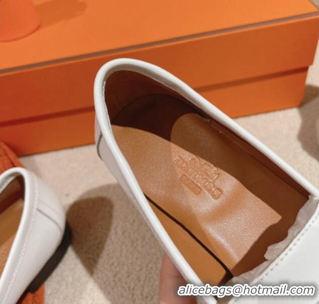 Luxurious Hermes Royal Loafers in Calfskin White 104057