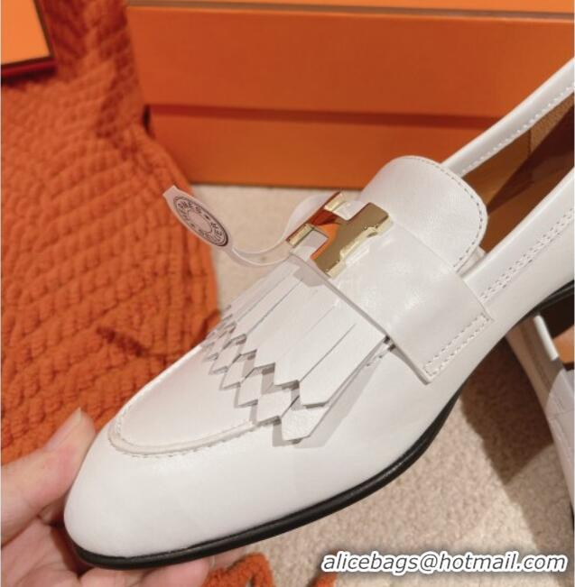 Luxurious Hermes Royal Loafers in Calfskin White 104057