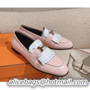 Stylish Hermes Royal Loafers in Calfskin Pink/White 0104060