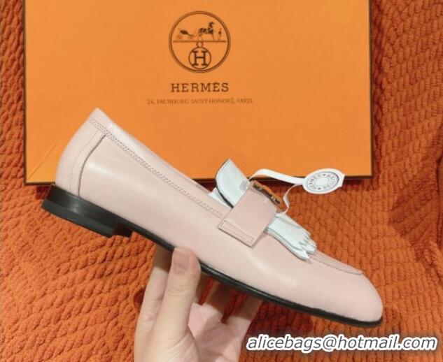 Stylish Hermes Royal Loafers in Calfskin Pink/White 0104060