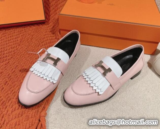 Stylish Hermes Royal Loafers in Calfskin Pink/White 0104060