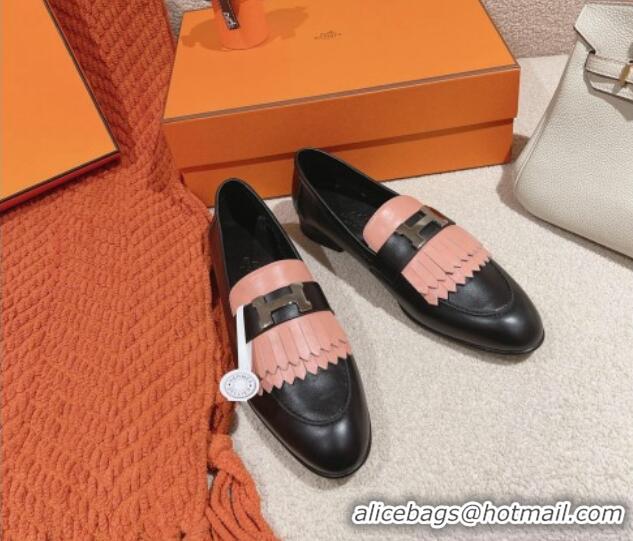 Perfect Hermes Royal Loafers in Calfskin Black/Pink 0104061