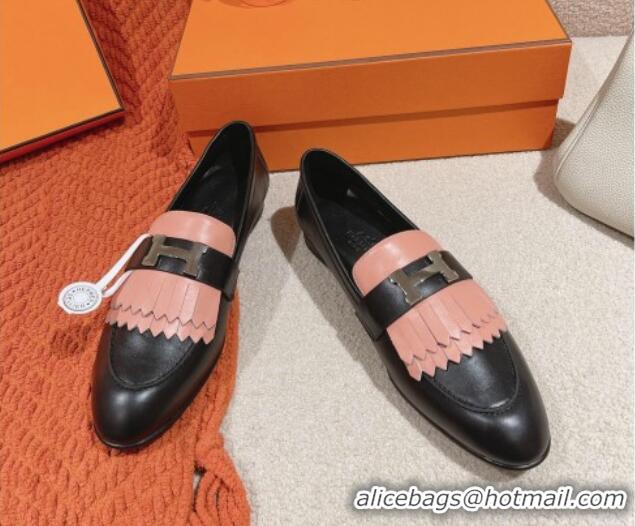 Perfect Hermes Royal Loafers in Calfskin Black/Pink 0104061