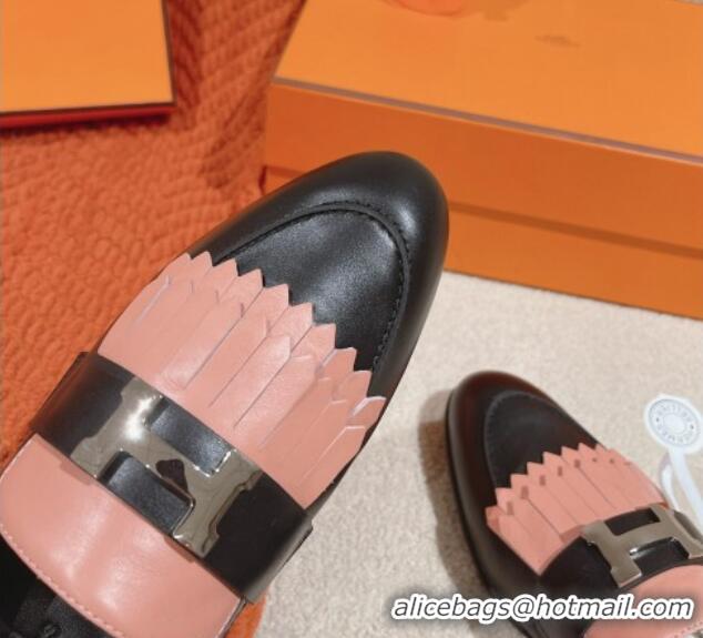 Perfect Hermes Royal Loafers in Calfskin Black/Pink 0104061