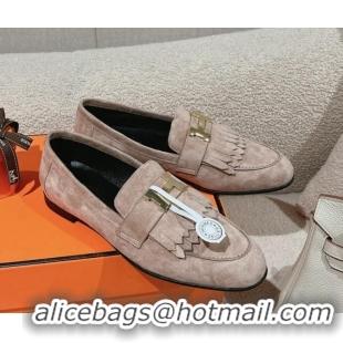 Good Product Hermes Royal Loafers in Suede Light Grey 0104062