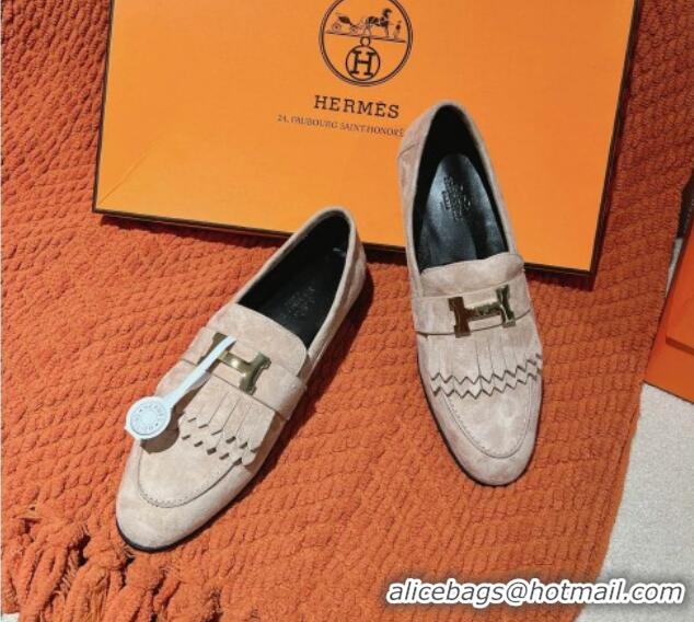 Good Product Hermes Royal Loafers in Suede Light Grey 0104062