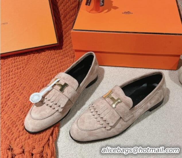 Good Product Hermes Royal Loafers in Suede Light Grey 0104062