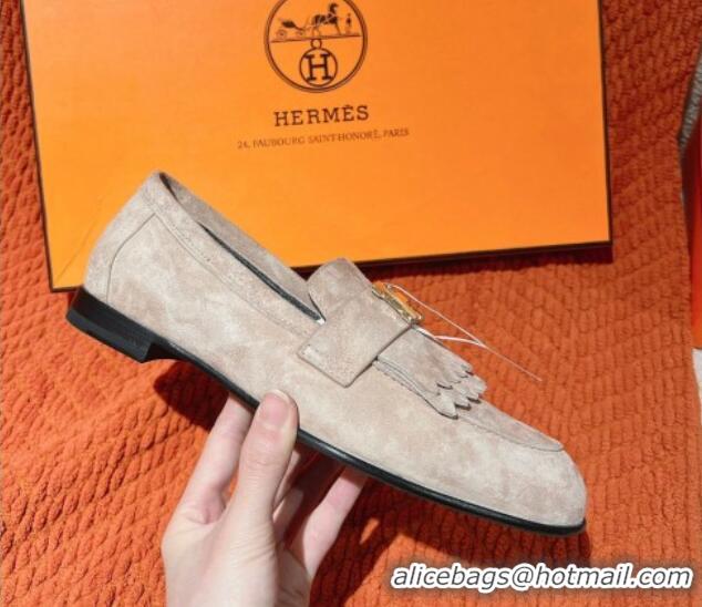 Good Product Hermes Royal Loafers in Suede Light Grey 0104062