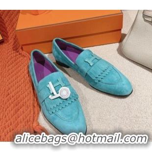 Durable Hermes Royal Loafers in Suede Lake Blue 0104063