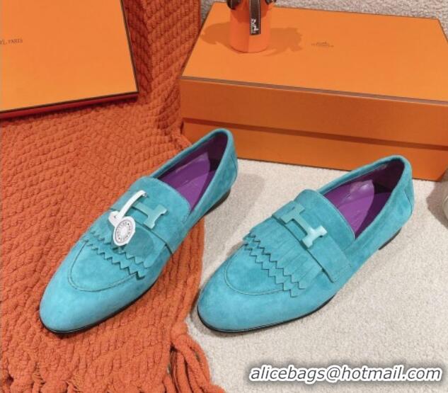 Durable Hermes Royal Loafers in Suede Lake Blue 0104063