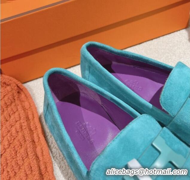 Durable Hermes Royal Loafers in Suede Lake Blue 0104063