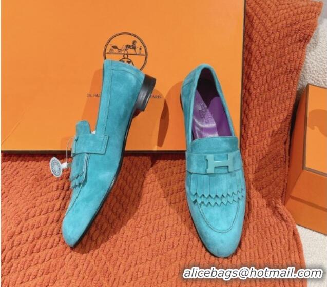 Durable Hermes Royal Loafers in Suede Lake Blue 0104063