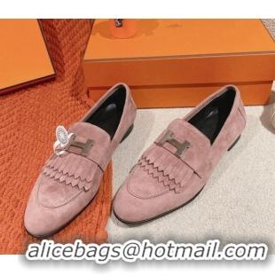 Charming Hermes Royal Loafers in Suede Light Pink 104064