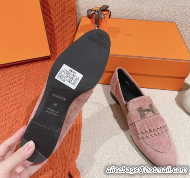 Charming Hermes Royal Loafers in Suede Light Pink 104064