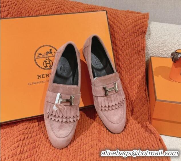 Charming Hermes Royal Loafers in Suede Light Pink 104064