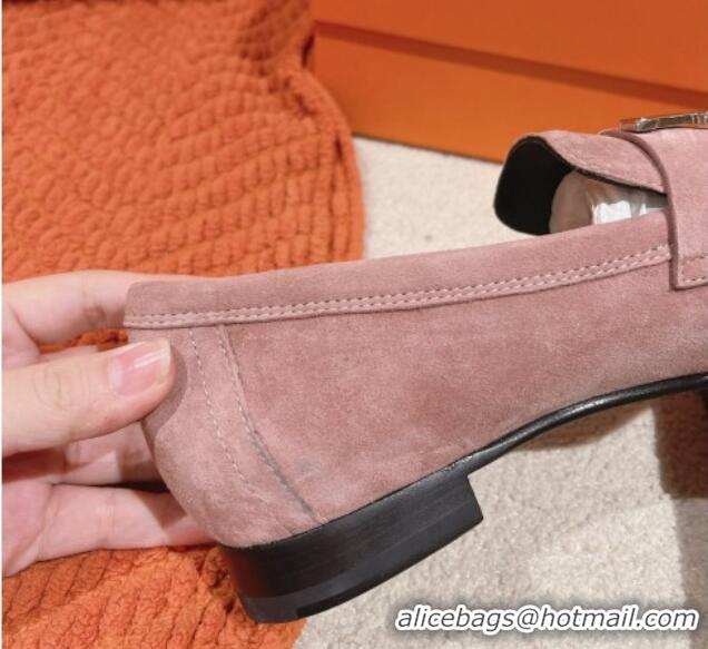 Charming Hermes Royal Loafers in Suede Light Pink 104064