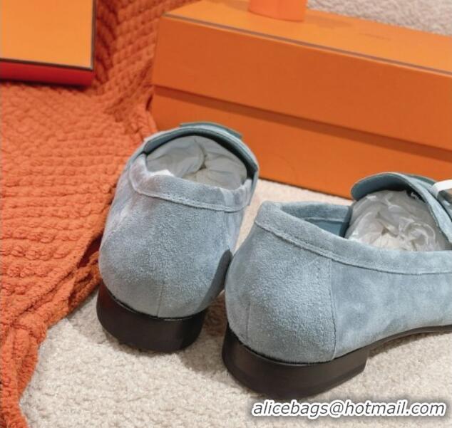 Perfect Hermes Royal Loafers in Suede Dusty Blue 0104065