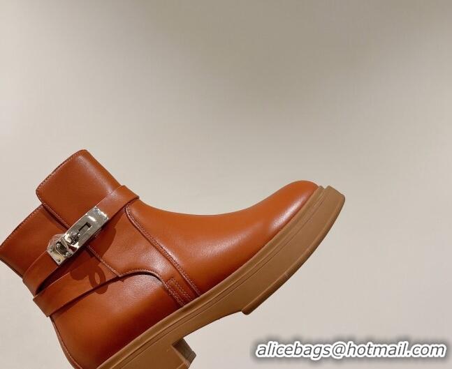 Low Cost Hermes Veo Ankle Boots in Calfskin with Kelly Buckle Brown 0104068