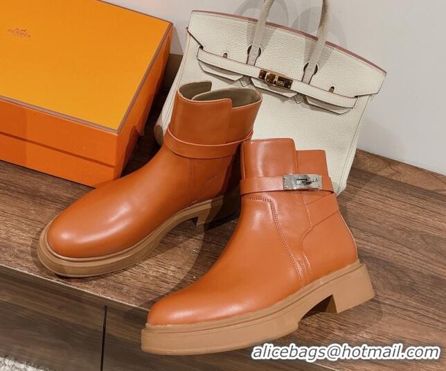 Low Cost Hermes Veo Ankle Boots in Calfskin with Kelly Buckle Brown 0104068