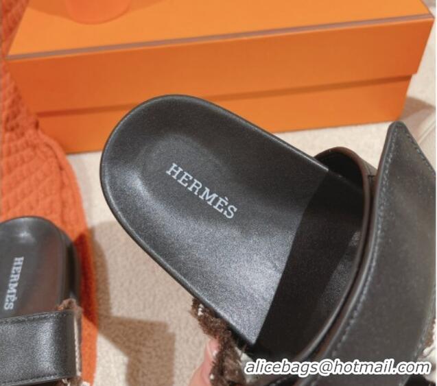 Buy Luxury Hermes Chypre Flat Sandals in Fringed H Canvas and Calfskin 0104078