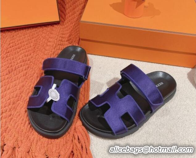 Grade Quality Hermes Chypre Flat Sandals in Satin Fabric Purple 0104080