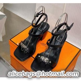 Best Product Hermes Ivresse Heel SandalS 8.5cm in Calfskin Leather with Medor Studs Black 0123001