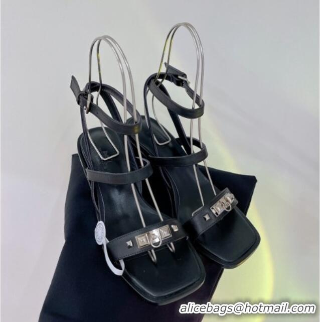 Best Product Hermes Ivresse Heel SandalS 8.5cm in Calfskin Leather with Medor Studs Black 0123001